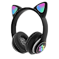 Miniatyrbillede 1 af 4: Sort trådløst Bluetooth-headset med katteører og LED-lys