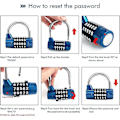 Miniatyrbild 3 av 5: 5-digit Combination Lock Padlock, Combination Lock, Resettable For School, Gym, Case, Toolbox, Fence, Cabinet, Etc. - Red And Black (2 Pack, Blue)