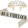 Miniatyrbild 1 av 5: 40 And Fabulous Sash & Rhinestone Tiara Set - 40th Birthday Gifts Birthday Sash For Women Birthday Party Supplies (gold Glitter With Black Lettering)