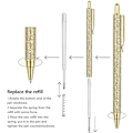 Miniatyrbillede 2 af 4: 6 stk. kuglepenne, glitter rosaguld klik kuglepenne, metalpen med trykknap, sort blæk medium spids 1 mm, gaver og kontorartikler