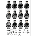 Pikkukuva 1 / 4: 12 kpl Musta Swat Poliisi Minifiguuri Rakennuspalikka Tarvikkeet Sotilaallinen Lelu