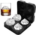 Ice Cube Tray, 2.5 Inch Ice Cube Silicone Molds, 2 Cavity Rose & 2 Diamond Ice Ball Maker Black