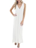 Ladies Sleeveless Deep V-neck Loose Solid Color Long Casual Backless Dress White M