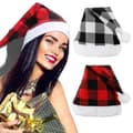 2pcs Adult Christmas Hat Black Red Plaid Hat Single Layer Plush Hat