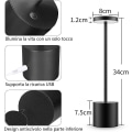 Miniatyrbillede 1 af 2: Fong Trådløs Bordlampe, Genopladeligt Batteri, 2 Lysstyrkeniveauer, Metal Sengelampe, Til Stue, Soveværelse, Kontor, Studio (sort)