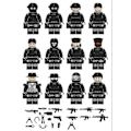 Miniatyrbillede 4 af 4: 8 stk. Sort Swat Minifigur Byggeklods Tilbehør Militær Legetøj