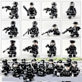 Miniatyrbillede 2 af 4: 12 stk. Sort Swat Politi Minifigur Byggeklods Tilbehør Militær Legetøj
