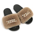 Miniatyrbild 1 av 5: Women's Fluffy Faux Fur Slippers Comfy Open Toe Slides With Fle KHAKI 41