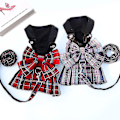 Miniatyrbild 3 av 3: Teddy Boomer Pet Cats Dogs Plaid Skirt Chest Strap Traction Rope Supplies Walking Dog Rope College Style, Black + Big Red Plaid Skirt Traction