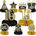 Miniatyrbild 1 av 4: Black Gold Age Birthday Themed Desktop Honeycomb Birthday Party Decoration Supplies Ornaments 16 age
