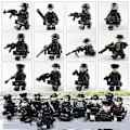 Miniatyrbillede 2 af 4: 12 stk. Sort Swat Politi Minifigur Byggeklods Tilbehør Militær Legetøj