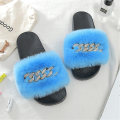 Miniatyrbild 2 av 4: Women's Fluffy Faux Fur Slippers Comfy Open Toe Slides With Fle BLUE 42