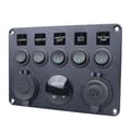 Miniatyrbild 2 av 4: Strömbrytarpanel - 5 strömbrytare, voltmeter, 2 USB-uttag Svart+Grön