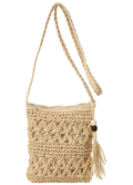 Handvävd Strawväska med Kvadratisk Kvast, Stranddatum, Off-White off white