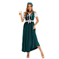 Miniatyrbillede 2 af 3: Gos- Ølkostumer, karneval herregårds piger, fuld sæt hovedtørklæder, hushjælp outfits, traditionelle etniske kjoler Rosenröd XL