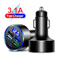 Miniatyrbild 1 av 7: 250W 4-portars USB-billaddare för bil Typ C PD QC3.0 Snabbladdningsadapter LED-display för Huawei Xiaomi iPhone 14 13 12 11 Pro Max 5 in 1 3.1A