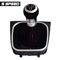 Miniatyrbild 1 av 5: För Volkswagen VW Golf 5 Golf 6 MK5 MK6 R32 GTI 2004-2009 Manual 5 6-växlad mocka läder Växelspaksknopp Komplett damask Boot-5 Speed-Black 5 Speed-Black