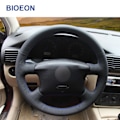 Miniatyrbild 4 av 7: (Gul tråd)Handsömnad Svart PU rattkåpor i konstläder för Volkswagen VW Golf 4 IV Passat B5 Passat Variant Sharan Bora Yellow Thread