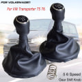 Miniatyrbild 3 av 5: För VW Volkswagen Transporter T5 T5.1 T6 Gp 2003-2011 Växelspaksknopp Läder Damask Cover Bil 5 6 Speed-5 Speed-Black 5 Speed-Black