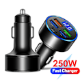 Miniatyrbild 7 av 7: 250W 4-portars USB-billaddare för bil Typ C PD QC3.0 Snabbladdningsadapter LED-display för Huawei Xiaomi iPhone 14 13 12 11 Pro Max 5 in 1 250W PD
