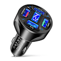 Miniatyrbild 1 av 7: 66W Billaddare LED Digital Display 4USB  Stöder Snabbladdning Multifunktionell Spänningsdetektering Auto Laddare Adapter black