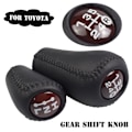 Miniatyrbild 2 av 5: Äkta läder för Toyota Prado LC120 Land Cruiser Prado 2003-2009 Bil 5-växlad MT Växelspaksknopp Transmission+Transfer Gear Shift-Valnöt-Set Walnut-Set