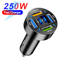 Miniatyrbild 1 av 7: 250W 6-portars billaddare snabbladdning PD QC3.0 USB C billaddare typ C-adapter i bil för iPhone Samsung Huawei Xiaomi 6 Port