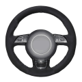 Miniatyrbild 4 av 7: (stil 1) Cover Handsydd Mjukt Svart Äkta läder Mocka Bilrattskåpa För Audi A1 A3 A5 style 1