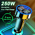 Miniatyrbild 2 av 7: 250W 4-portars USB-billaddare för bil Typ C PD QC3.0 Snabbladdningsadapter LED-display för Huawei Xiaomi iPhone 14 13 12 11 Pro Max 5 in 1 3.1A