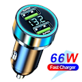 Miniatyrbild 1 av 7: 250W 6-portars billaddare snabbladdning PD QC3.0 USB C billaddare typ C-adapter i bil för iPhone Samsung Huawei Xiaomi 2 Port Volt display
