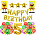 Miniatyrbild 1 av 7: Tecknad Sponge-Bob Barn Faovrs Födelsedagsfest Tillbehör Servis Set Fest Dekoration Kopp Tallrik Ballong Baby Shower Bakgrund Number-5