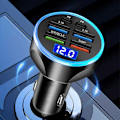 Miniatyrbild 7 av 7: 250W 6-portars snabbladdare för bil PD QC3.0 USB C-billaddare Typ C-adapter i bil för iPhone Samsung Huawei Xiaomi 5 Port Volt display