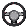 Miniatyrbild 2 av 7: (stil 4) Cover Handsydd Mjukt Svart Äkta läder Mocka Bilrattkåpor För Audi A1 A3 A5 style 4