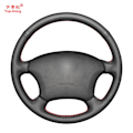 Miniatyrbild 3 av 7: (Röd tråd-Inget hål)Yuji-Hong svart läder bilrattkåpor Case för Toyota Prado 2004-2006 Land Cruiser 2006 LC120 Carbon-fiver Läder Red thread-No hole