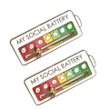 Miniatyrbild 1 av 5: Rolig social humörpin 7 dagar, socialt batterimärke, interaktiv humörpin, ångestmärke humöruttrycksnål present till introverta