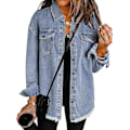 Miniatyrbillede 1 af 4: Dame Denim Jakke Oversized Flosset Kant Jean Trucker Jakke