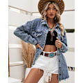 Miniatyrbilde 3 av 4: Denimjakke for kvinner, oversized, frynsete kant, jeansjakke