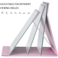 Miniatyrbild 3 av 5: Fällbar PU-läder bordsmakeup spegel bärbar med stativ bärbar resespegel rosa 25*17,2 cm