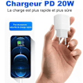 Miniatyrbilde 2 av 4: 20W Hvit Hurtiglader - USB C til Lightning - 2m Lengde - Ladekloss + Kabel - Kompatibel med iPhone/iPad