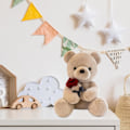 Miniatyrbillede 3 af 5: Sød og krammelig bamse, 25 cm med rose. Blød pelsbamse. Udstoppede bamse. Lavet af