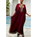 Miniatyrbilde 2 av 4: Kaftan med blomsterbroderi, bohemsk strandkjole, bikini-coverup, lang strandkaftan for kvinner