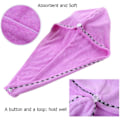 Miniatyrbild 2 av 4: 3-pack Mikrofiber Hårhandduk Superabsorberande Bad Loop Fäste Salong Twist Turban Torra Hårhattar/Mössor med Knappar Rosa Blå Lila