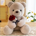 Miniatyrbillede 1 af 5: Sød og krammelig bamse, 25 cm med rose. Blød pelsbamse. Udstoppede bamse. Lavet af