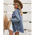 Miniatyrbillede 4 af 4: Dame Denim Jakke Oversized Flosset Kant Jean Trucker Jakke