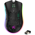 Miniatyrbillede 1 af 4: RGB Gaming Mus Trådløs USB Genopladelig 2.4G Nano Justerbar DPI Ultralet Mejslet Design Anti-sved - Sort