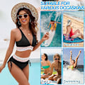Miniatyrbild 4 av 4: Högmidjad Bikini Set för Kvinnor, Magkontroll Baddräkt med Justerbara Axelband, 2-delad Baddräkt för Strandsemester, Simning, Pool, Semester, Spa