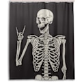 Miniatyrbillede 1 af 2: Rock Skelet Bruseforhæng Polyester Vandtæt Candy Skull Sol Sort Baggrund Badeværelse 152x200 cm
