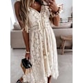Miniatyrbilde 3 av 4: Sommer Slip Boho Maxikjole for Kvinner Snøring Dusk V-Hals Flare Ruffle Strandkjoler