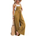 Miniatyrbillede 1 af 4: Linnedbukser til kvinder UK Wide Leg Jumpsuit med lomme Loose Fit Playsuits Sommer Boho Romper Ærmeløs Stroptop Overalls Yellow