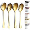 Miniatyrbillede 1 af 4: Guld Skeer 4 Stykker, Serveringsske, Inkluderer 2 Serveringsskeer og 2 Hulskeer, Serveringsredskaber i Rustfrit Stål Gold
